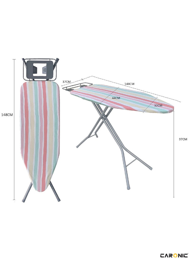 CARONIC Ironing Board Foldable Lightweight Adjustable Height Safety Lock Buckle Anti-Slip Screw 148x44 cm  - Image 2