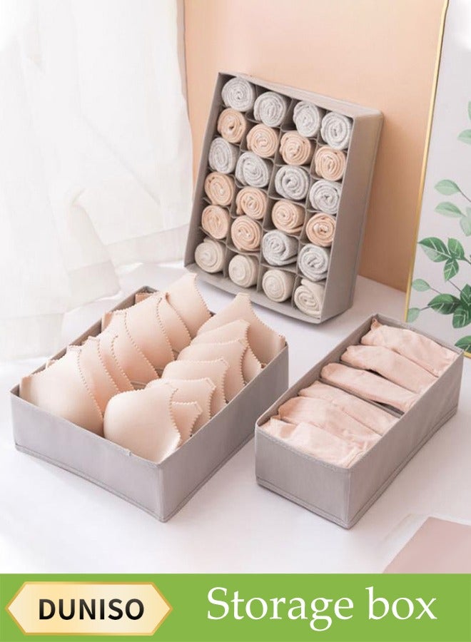 DUNISO 3 Pcs Underwear Drawer Organizer，Foldable Cabinet Organizer ,Stackable Storage Box，Space Saving,Sturdy and Durable,for Baby Clothes, Bra, Socks, Underwear, Ties (Grey) - Image 1