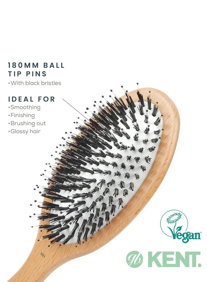 KENT V01 Large Cushion Vegan Bristle Nylon Mix Hairbrush - Detangling and Smoothing Brush for Thick, Fine and Curly Hair