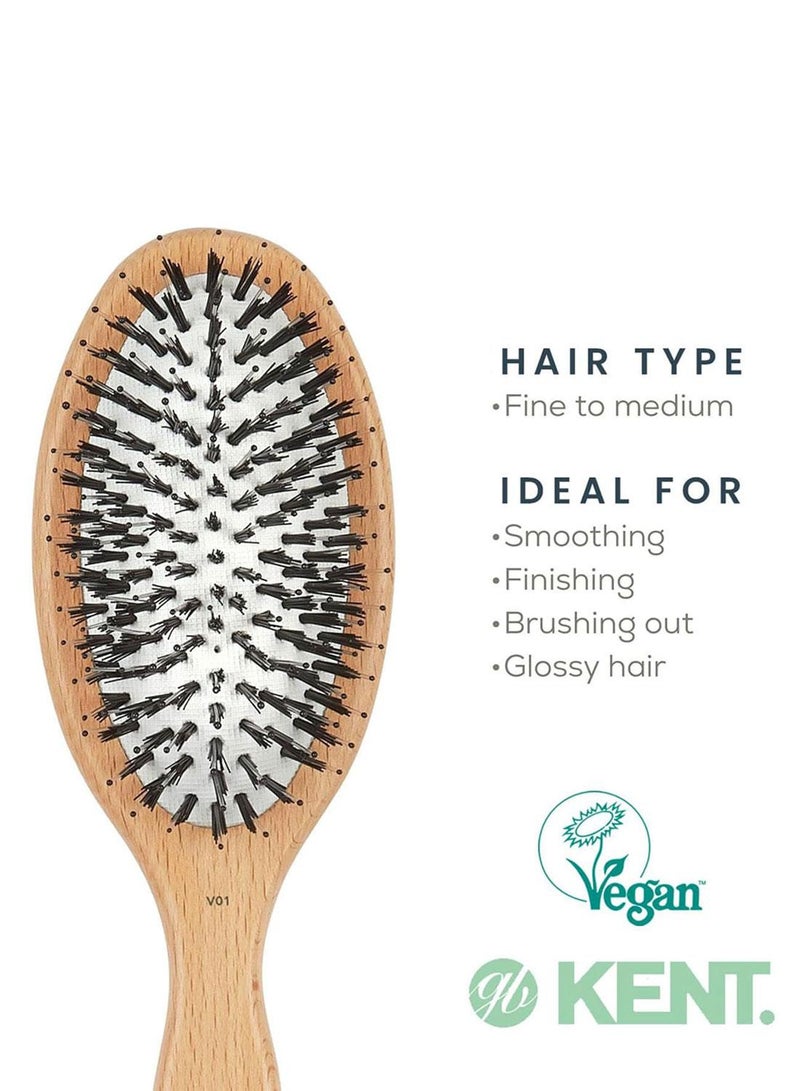 KENT V01 Large Cushion Vegan Bristle Nylon Mix Hairbrush - Detangling and Smoothing Brush for Thick, Fine and Curly Hair - Image 3