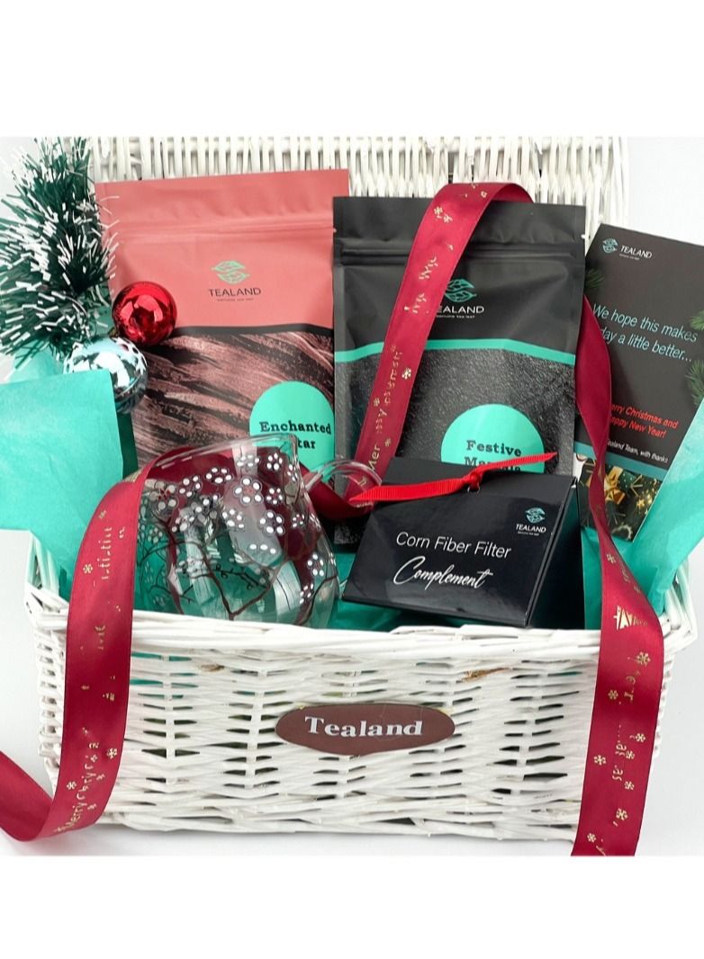 Tealand Festive Tea Gift Mini Gift Basket Includes Festive Marsala Enchanted Star Ice Cherry Ele Mug and Personalized Gift Card - Image 2