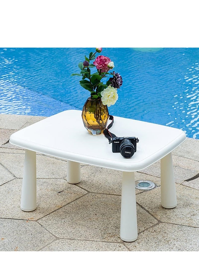 Beach Table, Portable Sun Desk Pool Table, Plastic Table for Outdoor Beach Yard Patio Pool (White Table) - Image 1
