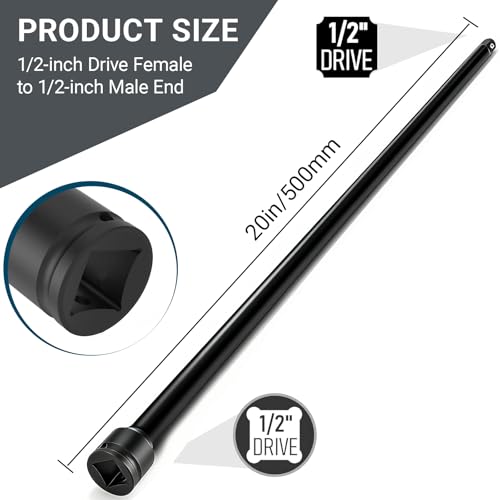 Zepkouel 1/2 Inch Drive Extension,1/2" Impact Extension Bar,20" Long Socket Wrench Extender,Cr-Mo Steel (20 Inch) - Image 3