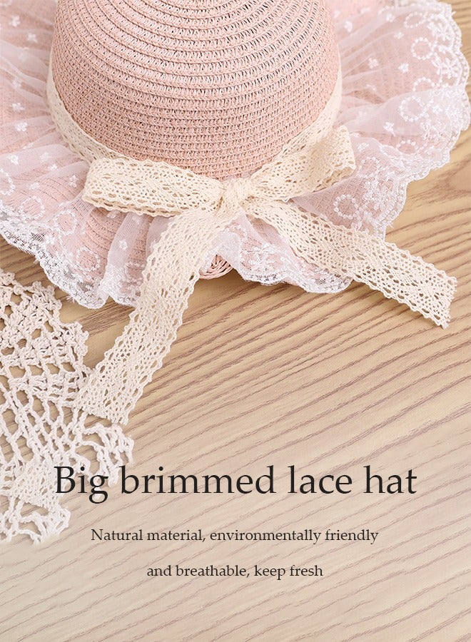 DUNISO طقم قبعة شمسية مع حقيبة كتف مكون من 2 قطعة، قبعة شمسية ذات حواف عريضة، قبعة حماية من الشمس، طقم حقيبة قبعة صيفية للفتيات، مناسب للشاطئ، الحفلات، السفر، مناسب للفتيات والأطفال - Image 4