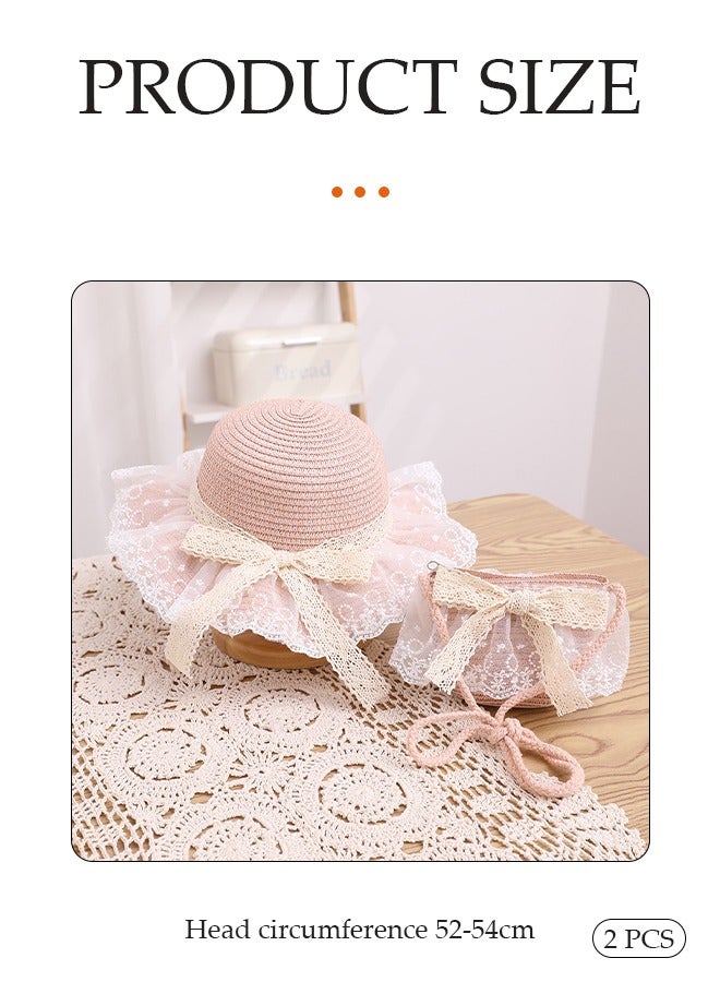 DUNISO طقم قبعة شمسية مع حقيبة كتف مكون من 2 قطعة، قبعة شمسية ذات حواف عريضة، قبعة حماية من الشمس، طقم حقيبة قبعة صيفية للفتيات، مناسب للشاطئ، الحفلات، السفر، مناسب للفتيات والأطفال - Image 2