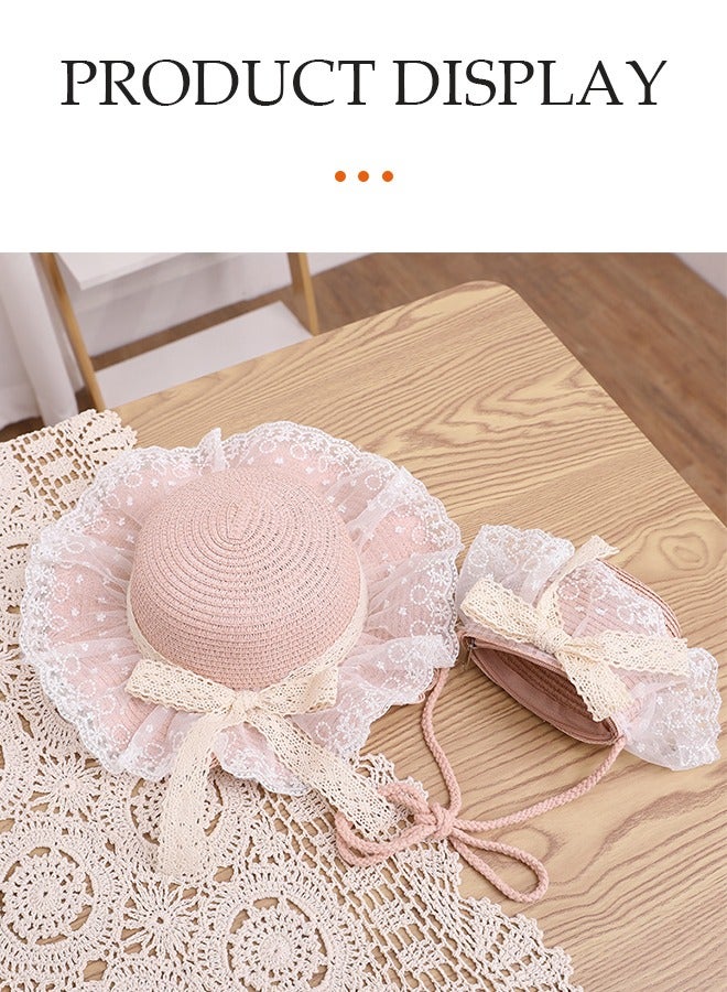 DUNISO طقم قبعة شمسية مع حقيبة كتف مكون من 2 قطعة، قبعة شمسية ذات حواف عريضة، قبعة حماية من الشمس، طقم حقيبة قبعة صيفية للفتيات، مناسب للشاطئ، الحفلات، السفر، مناسب للفتيات والأطفال - Image 3