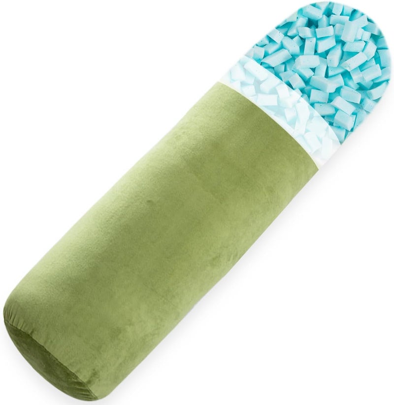 TaiBest Body Pillow, Memory Foam Round Body Pillows for Adults, Firm Long Bolster Pillow for Bed, Cylinder Tube Roll Pillow with Velvet Cover (Green1, 90x20) - Image 1