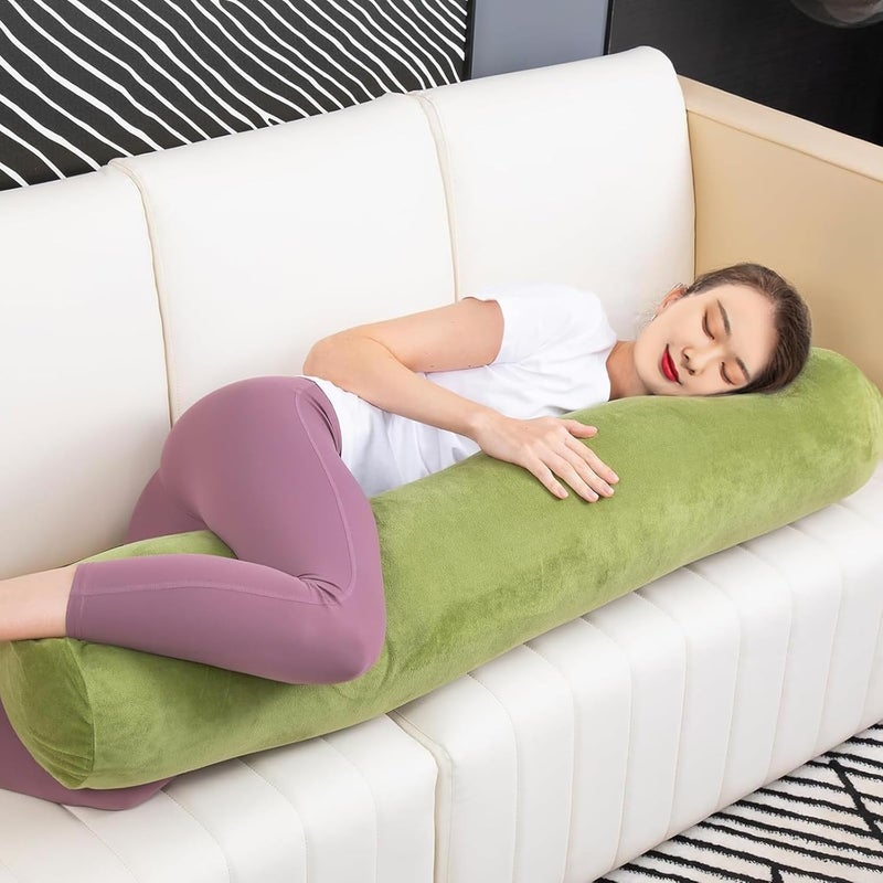 TaiBest Body Pillow, Memory Foam Round Body Pillows for Adults, Firm Long Bolster Pillow for Bed, Cylinder Tube Roll Pillow with Velvet Cover (Green1, 90x20) - Image 5