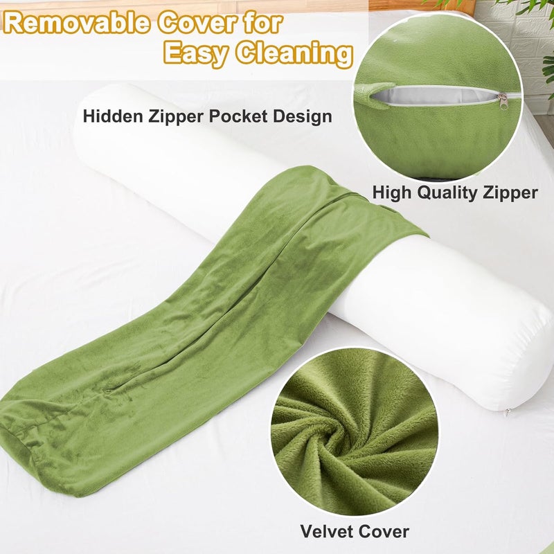 TaiBest Body Pillow, Memory Foam Round Body Pillows for Adults, Firm Long Bolster Pillow for Bed, Cylinder Tube Roll Pillow with Velvet Cover (Green1, 90x20) - Image 3