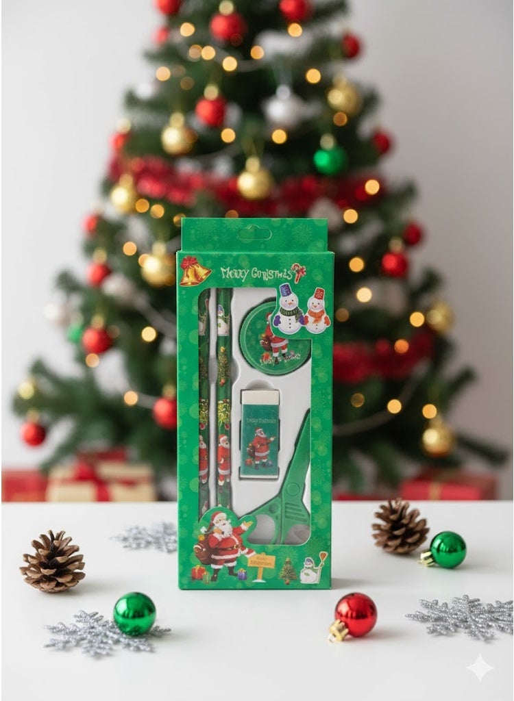 Christmas Kids’ Stationery Set – 5 Pieces – Green - Image 2
