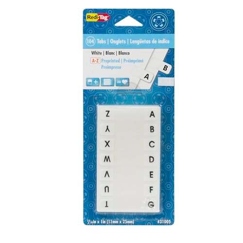 Redi-Tag Alphabetical Tabs, A - Z Pre-Printed Divider Tabs, Permanent Adhesive Index Labels,Divider Labels for School, Home and Office, 7/16" x 1", White, 104 Tabs Per Pack, (B31005) - Image 5