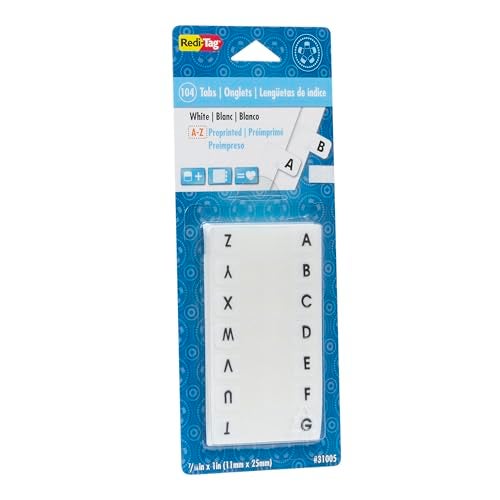 Redi-Tag Alphabetical Tabs, A - Z Pre-Printed Divider Tabs, Permanent Adhesive Index Labels,Divider Labels for School, Home and Office, 7/16" x 1", White, 104 Tabs Per Pack, (B31005) - Image 2