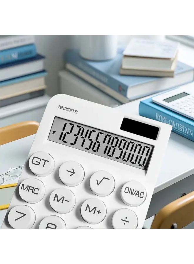 White Financial Calculator Solar Powered Portable Multi Function for Office Study - Image 3
