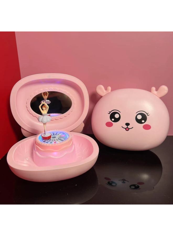 Direct Selling Creative Cartoon Animal Music Box Dancing Girl Music Box Children Mirror Jewelry Box Birthday Gift Batch-Color:gy. Bear. Deer. KT. Bunny-Size:With Light - Image 3