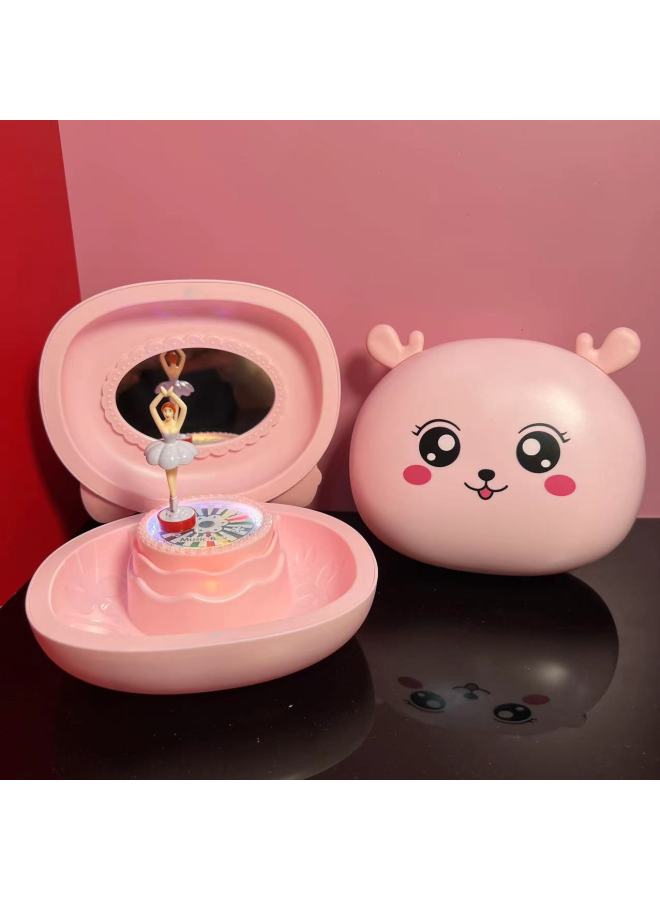 Direct Selling Creative Cartoon Animal Music Box Dancing Girl Music Box Children Mirror Jewelry Box Birthday Gift Batch-Color:gy. Bear. Deer. KT. Bunny-Size:With Light - Image 2