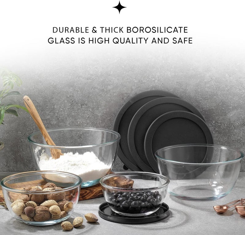 JoyJolt Kitchen Mixing Bowls - 8pc Glass Bowls with Lids Set – Neat Nesting Bowls - Large Mixing Bowl Set Batter Bowl - Cooking Bowls - Storage Bowls with Lids and Big Salad Bowl with BPA-Free Lids - Image 3