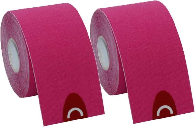 OBTANIM 2 Rolls Waterproof Breathable Kinesiology Tape, Athletic Elastic Kneepad Muscle Pain Relief Knee Taping for Gym Fitness Running Tennis Swimming (Pink) - Image 1