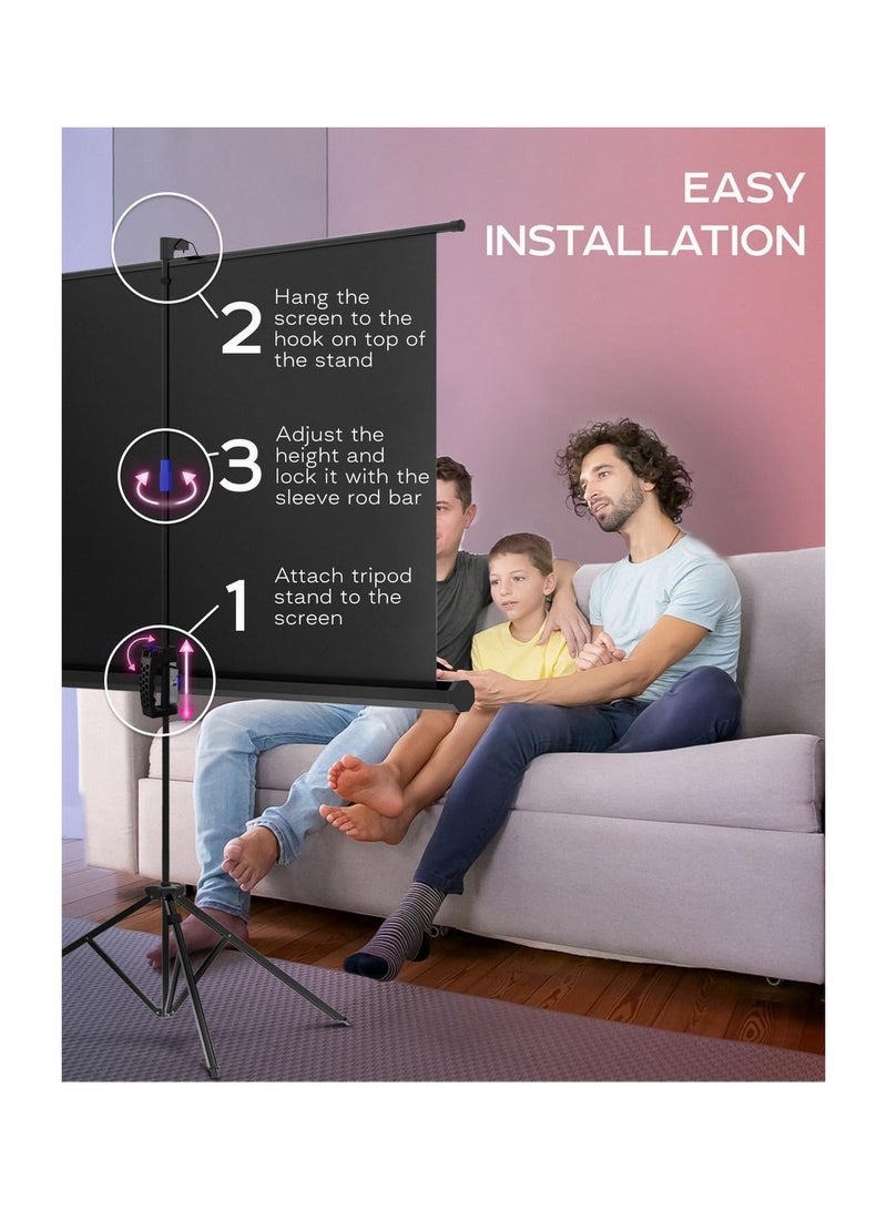 Hanaiette 60 inch Free Standing Projector Screen Indoor Outdoor Projector Screen for Movies or Presentations Premium HD Tripod Screen 16:9 Fold Free with Carry Bag and Straps - Image 3
