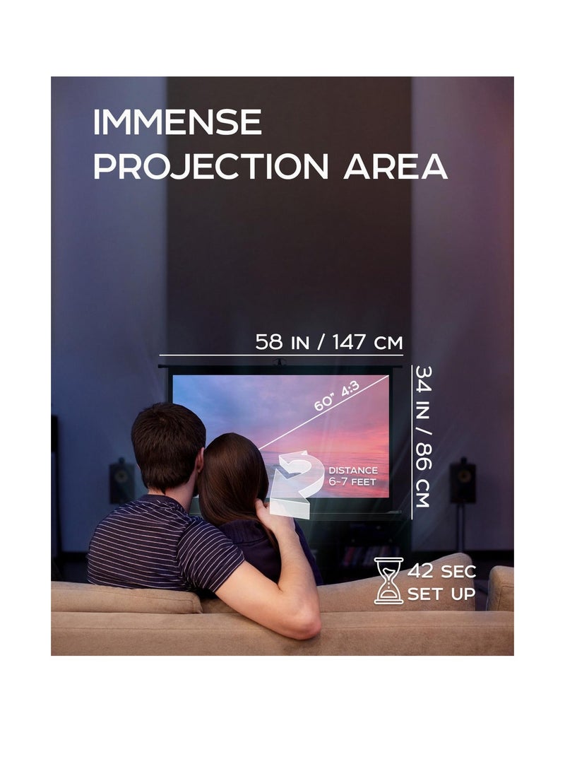 Hanaiette 60 inch Free Standing Projector Screen Indoor Outdoor Projector Screen for Movies or Presentations Premium HD Tripod Screen 16:9 Fold Free with Carry Bag and Straps - Image 2