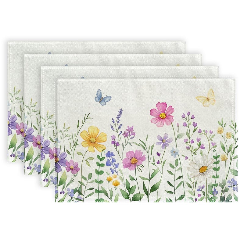 GEEORY Daisy Butterfly Spring Summer Placemats 12x18 Inch Set of 4, Wildflower Table Mats Farmhouse Rustic Holiday Kitchen Dining Decorations for Indoor Outdoor Dinner Party DÃ©cor Pink - Image 1