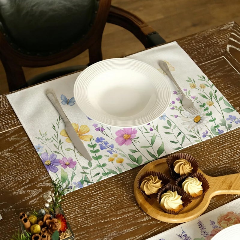 GEEORY Daisy Butterfly Spring Summer Placemats 12x18 Inch Set of 4, Wildflower Table Mats Farmhouse Rustic Holiday Kitchen Dining Decorations for Indoor Outdoor Dinner Party DÃ©cor Pink - Image 5