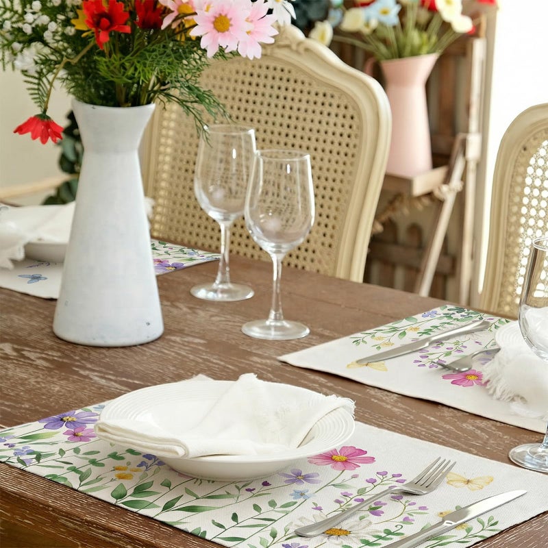 GEEORY Daisy Butterfly Spring Summer Placemats 12x18 Inch Set of 4, Wildflower Table Mats Farmhouse Rustic Holiday Kitchen Dining Decorations for Indoor Outdoor Dinner Party DÃ©cor Pink - Image 3