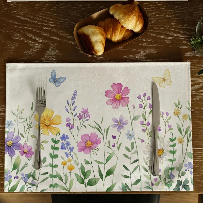 GEEORY Daisy Butterfly Spring Summer Placemats 12x18 Inch Set of 4, Wildflower Table Mats Farmhouse Rustic Holiday Kitchen Dining Decorations for Indoor Outdoor Dinner Party DÃ©cor Pink - Image 2