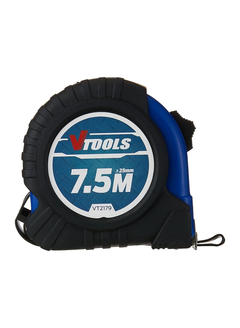 VTOOLS 7.5M Measuring Tape 1mm Blade Thickness Self-Lock Tape Measure Easy to Read Magnetic Tip Hook and Shock Absorbent Case - Image 1