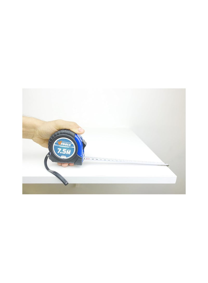 VTOOLS 7.5M Measuring Tape 1mm Blade Thickness Self-Lock Tape Measure Easy to Read Magnetic Tip Hook and Shock Absorbent Case - Image 3