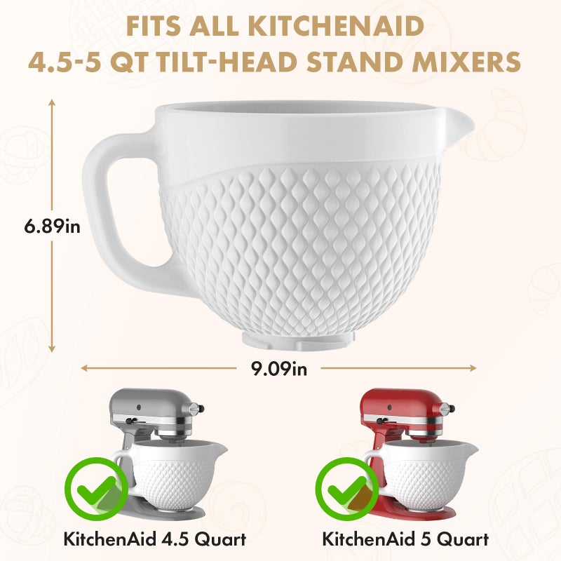 HOZODO Ceramic Mixer Bowl For KitchenAid all 4.5-5 Quart Tilt-Head Stand Mixers, 5 qt Mixing Bowl For Kitchen Aid Accessories and Attachments with Handle - Image 3
