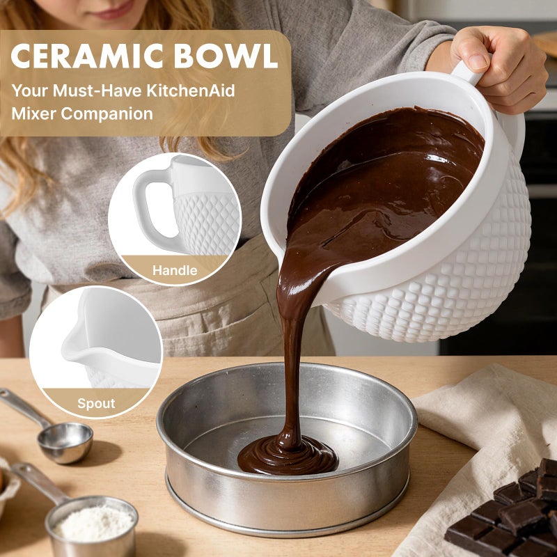 HOZODO Ceramic Mixer Bowl For KitchenAid all 4.5-5 Quart Tilt-Head Stand Mixers, 5 qt Mixing Bowl For Kitchen Aid Accessories and Attachments with Handle - Image 4