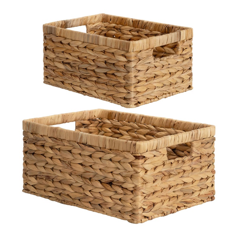 StorageWorks Wicker Storage Baskets, Handwoven Water Hyacinth Basket for Organizing, Decorative Organizers with Built-in Handles, Set of 2 - Image 1