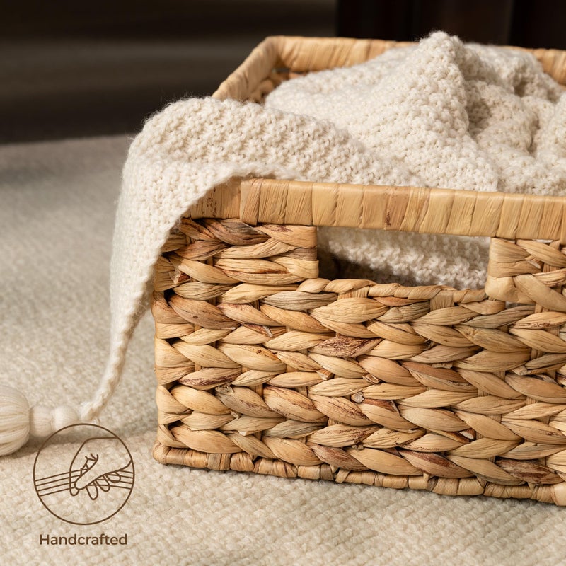 StorageWorks Wicker Storage Baskets, Handwoven Water Hyacinth Basket for Organizing, Decorative Organizers with Built-in Handles, Set of 2 - Image 4