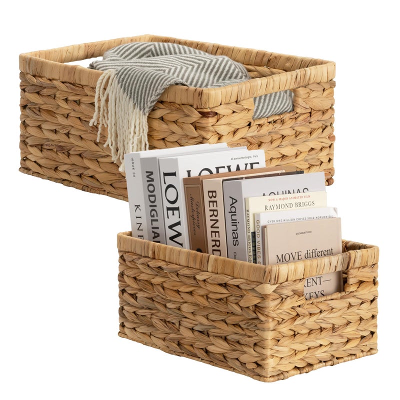 StorageWorks Wicker Storage Baskets, Handwoven Water Hyacinth Basket for Organizing, Decorative Organizers with Built-in Handles, Set of 2 - Image 2