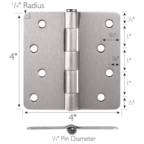 Design House Door Hinges for Interior Doors 10-Pack 4-inch x 4-inch, Design House 1/4-inch Radius Steel Door Hinge Door Hardware, Satin Nickel, 181545 - Image 2
