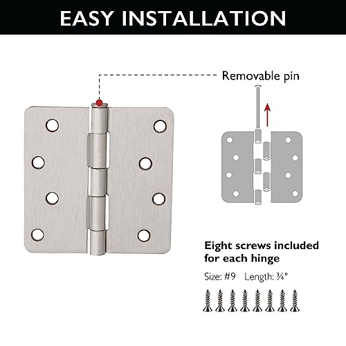 Design House Door Hinges for Interior Doors 10-Pack 4-inch x 4-inch, Design House 1/4-inch Radius Steel Door Hinge Door Hardware, Satin Nickel, 181545 - Image 3