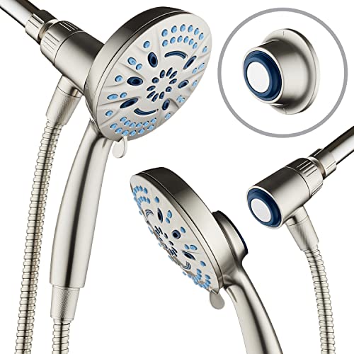 AquaCare Magneton High-Pressure 8-mode Handheld Shower Head with Magnetic Guidance Docking System - 2 Magnetic Brackets, 5 inch Face, Hygienic Jets, 6 ft. Stainless Steel Hose - All Nickel Finish - Image 1