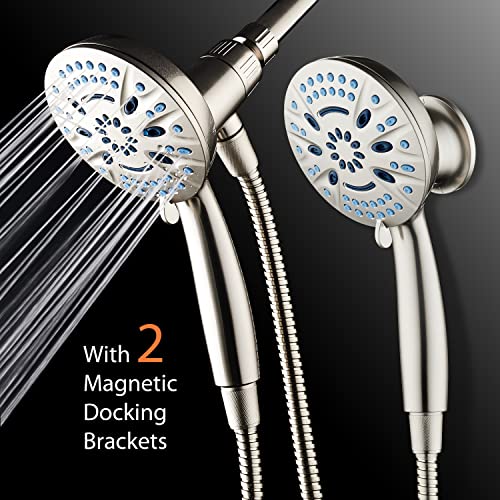 AquaCare Magneton High-Pressure 8-mode Handheld Shower Head with Magnetic Guidance Docking System - 2 Magnetic Brackets, 5 inch Face, Hygienic Jets, 6 ft. Stainless Steel Hose - All Nickel Finish - Image 3