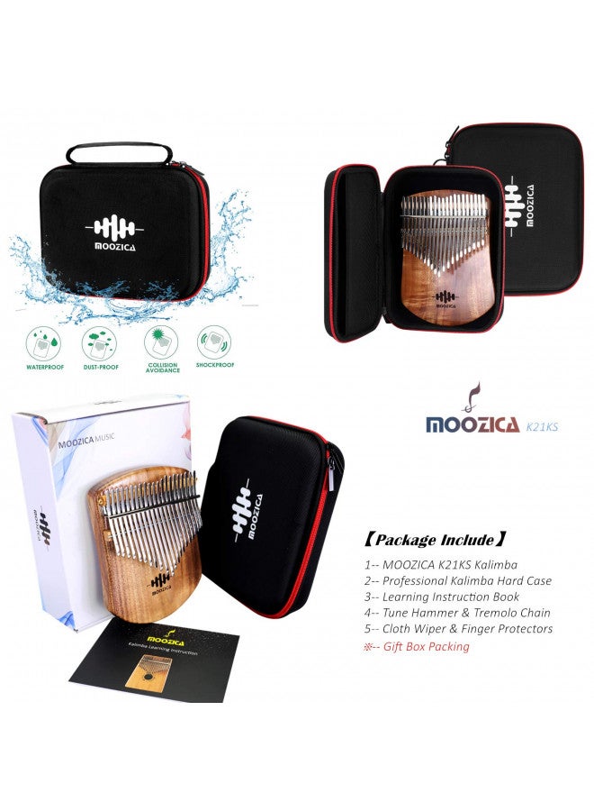 MOOZICA MOOZICA 21 Keys Solid Koa Kalimba Thumb Piano, Single Solid Wood Flat-board Professional Kalimba Marimba with Learning Instruction and High Performance Carrying Case (Acacia Koa, 21-Key)  - Image 4