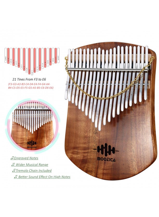 MOOZICA MOOZICA 21 Keys Solid Koa Kalimba Thumb Piano, Single Solid Wood Flat-board Professional Kalimba Marimba with Learning Instruction and High Performance Carrying Case (Acacia Koa, 21-Key)  - Image 1