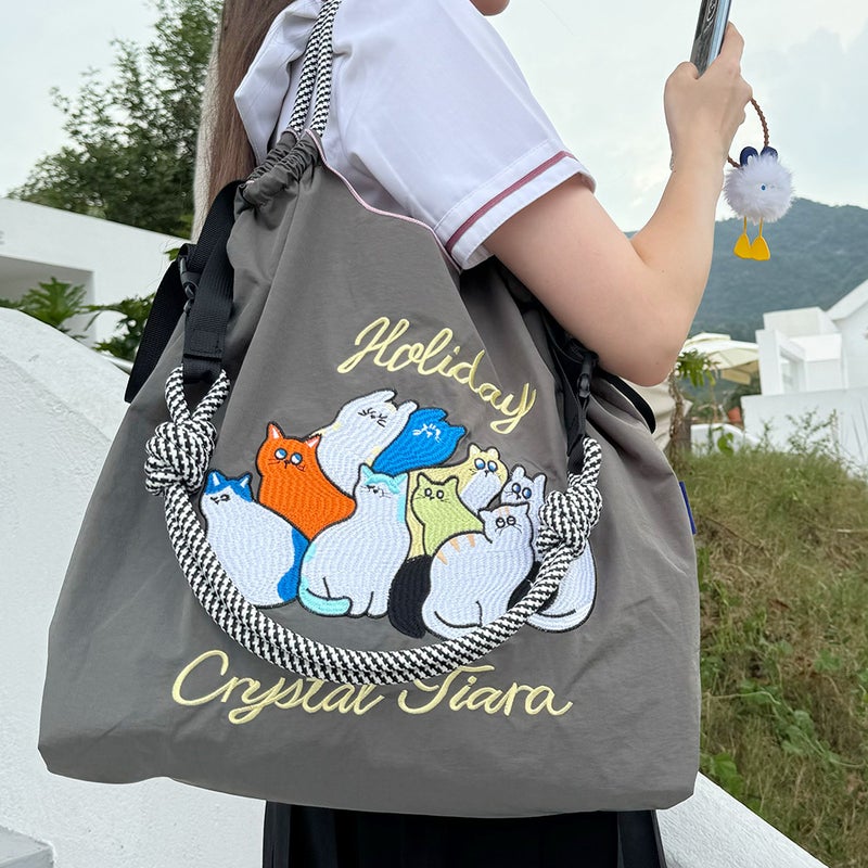 2025 Shopping Bag Embroidered Shopping Bag Niche Fashion Handbag Japanese Style Shoulder Bag Women'S Crossbody Bag - Image 5