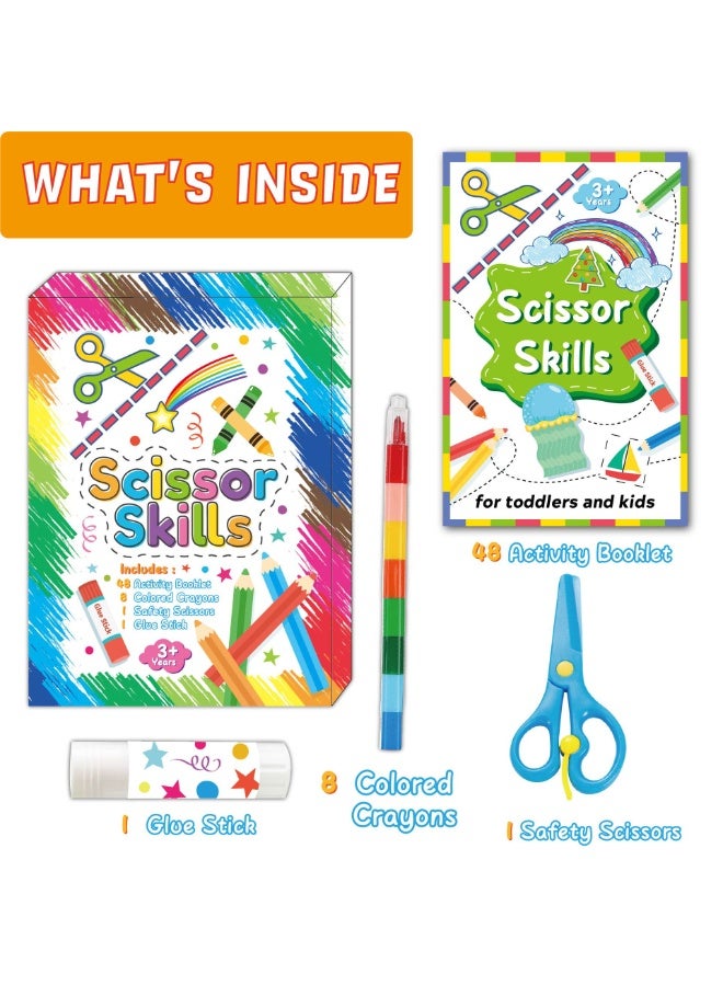 Capstro Paper Cut-Out Book Set for Kids | Includes 48 Activity Booklets, Safety Scissors, Glue Stick & 8 Crayons | DIY Paper Cutting & Pasting Craft Kit for Kids Age 3+ | Creative Montessori Art Activity - Image 2