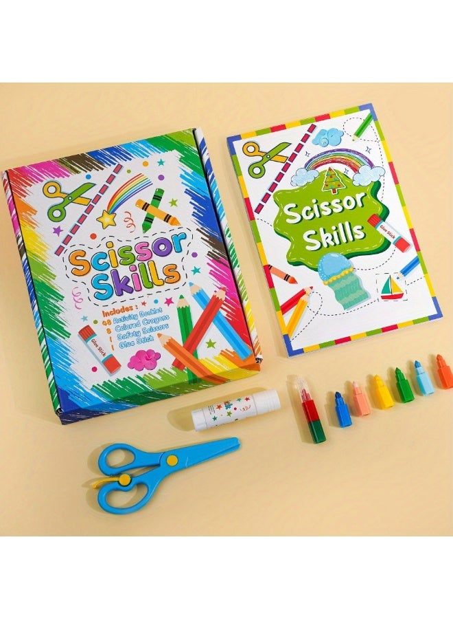 Capstro Paper Cut-Out Book Set for Kids | Includes 48 Activity Booklets, Safety Scissors, Glue Stick & 8 Crayons | DIY Paper Cutting & Pasting Craft Kit for Kids Age 3+ | Creative Montessori Art Activity - Image 5