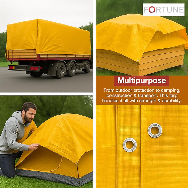 Fortune Tarpaulin Sheet Waterproof (12Ft x 12Ft) with 170 GSM, Virgin Material, UV Resistant,Aluminum Eyelets - Laminated, Heavy Duty Tadpatri, Tarpaulin Plastic Sheet for Covering (Yellow) - Image 3
