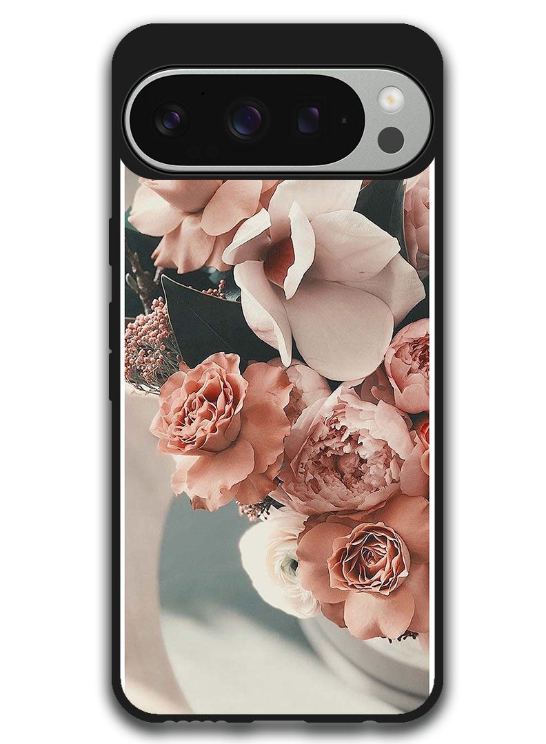 Theodor Protective Case Anti Scratch Shock Proof Bumper Cover For Google Pixel 9 Pro Peach Roses - Image 1