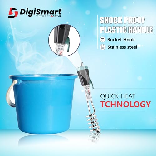 DigiSmart 2000W Immersion Water Heater Rod | Shock Proof | Double ISI Certified | Stainless Steel Heating Element | ABS Body with Bucket Clip | Fast Heating | 1 Year Warranty | Black - Image 2
