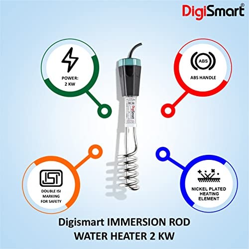 DigiSmart 2000W Immersion Water Heater Rod | Shock Proof | Double ISI Certified | Stainless Steel Heating Element | ABS Body with Bucket Clip | Fast Heating | 1 Year Warranty | Black - Image 3