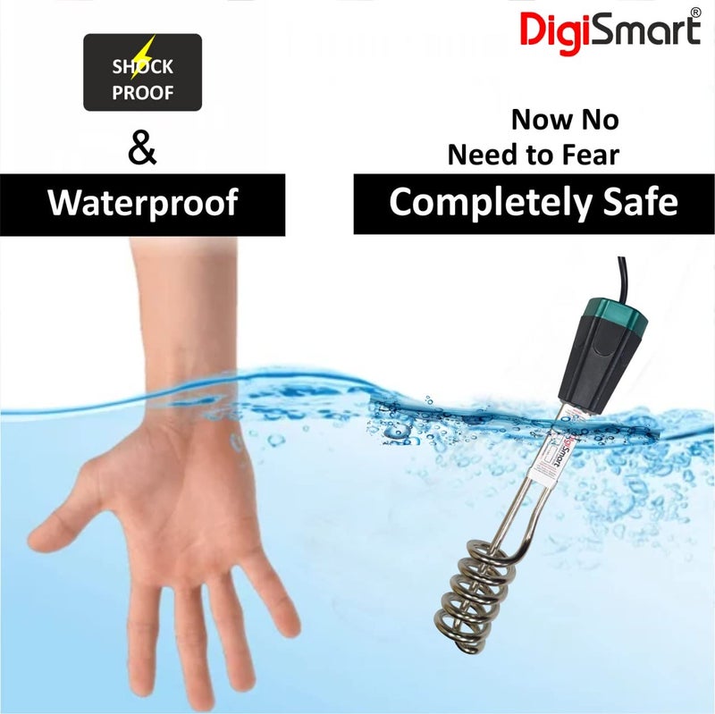 DigiSmart 2000W Immersion Water Heater Rod | Shock Proof | Double ISI Certified | Stainless Steel Heating Element | ABS Body with Bucket Clip | Fast Heating | 1 Year Warranty | Black - Image 4