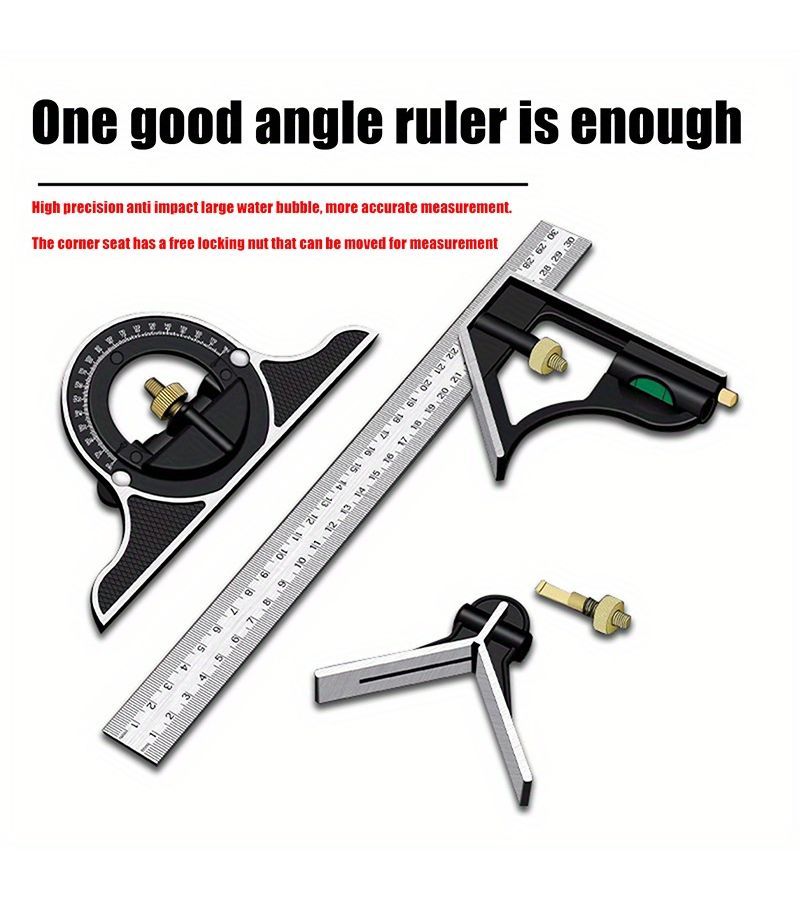 Stainless Steel 300mm Type T Ruler Set Multi Purpose Square Protractor - Image 4