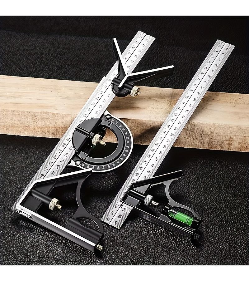 Stainless Steel 300mm Type T Ruler Set Multi Purpose Square Protractor - Image 1